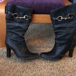 Gorgeous Black High Heel Leather Coach Boots